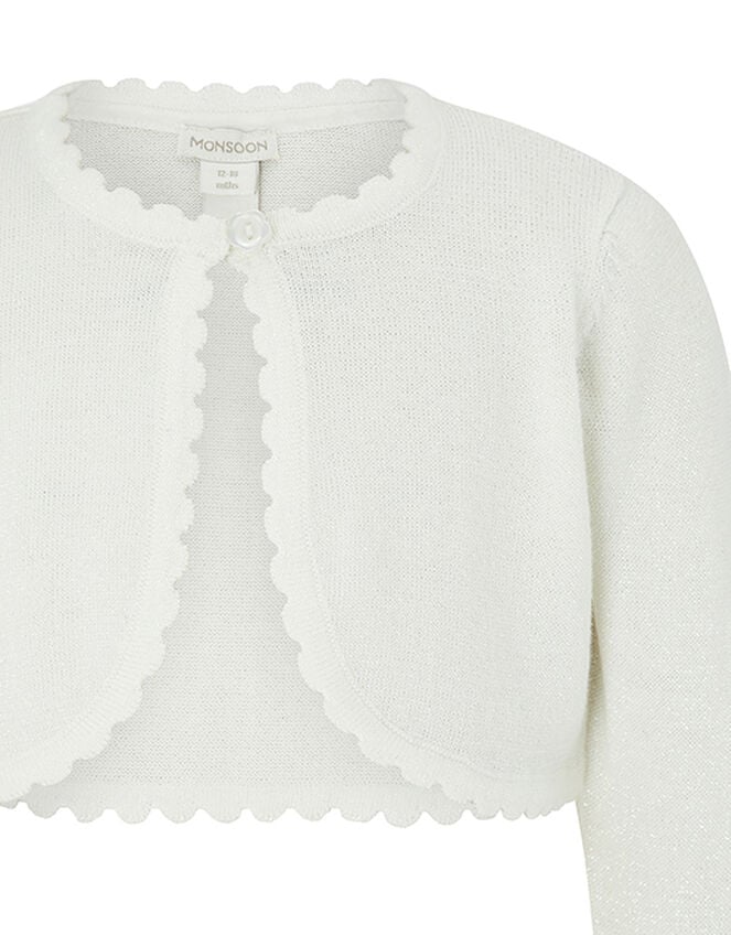 Baby Niamh Cropped Sparkle Knitted Cardigan, Ivory (IVORY), large