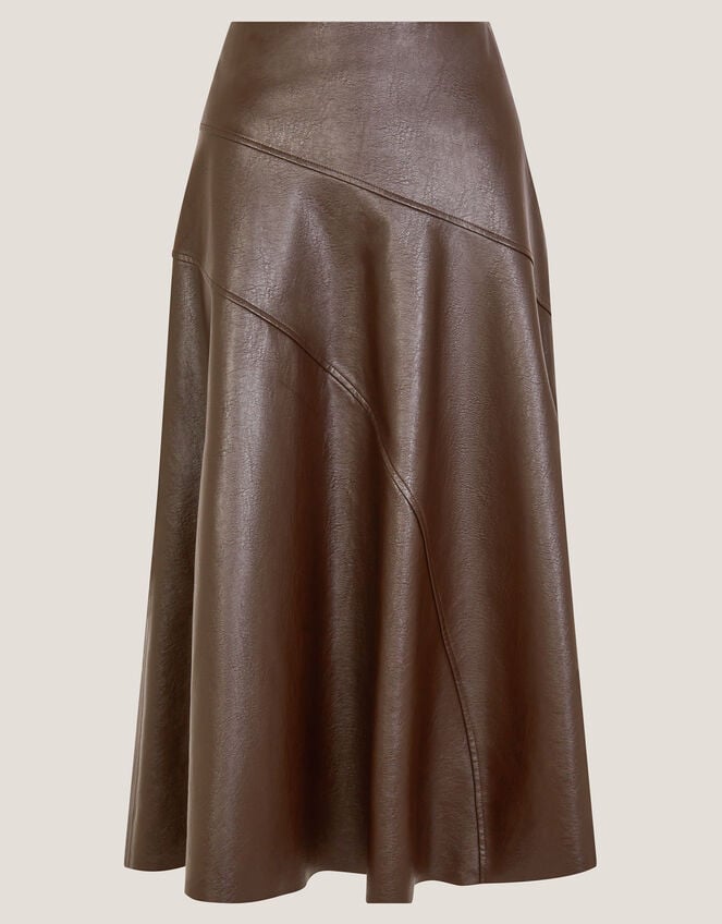 Marnie Faux Leather Midi Skirt, Brown (CHOCOLATE), large