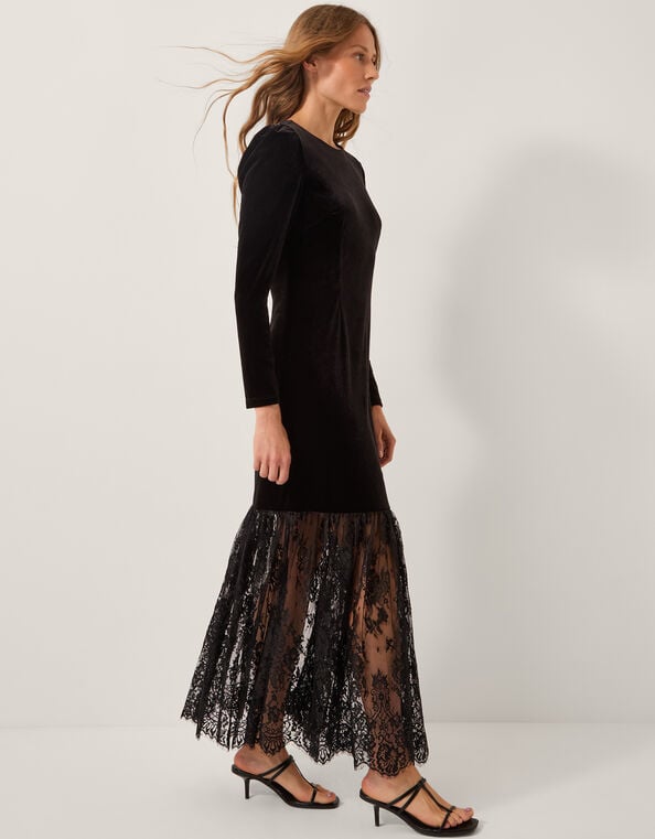 Verity Velvet Lace Maxi Dress, Black (BLACK), large