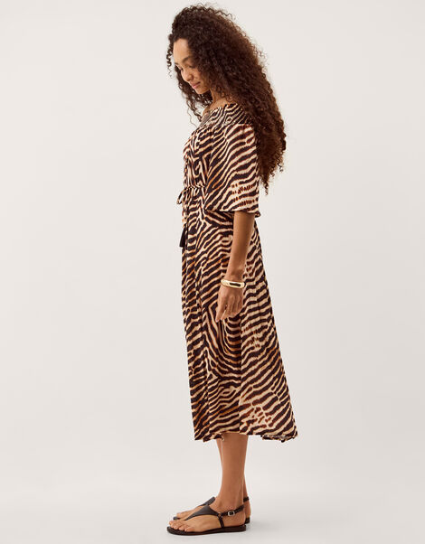 Annie Bardot Animal Print Midi Dress, Brown (BROWN), large