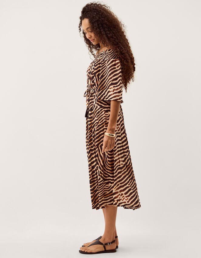 Annie Bardot Animal Print Midi Dress, Brown (BROWN), large
