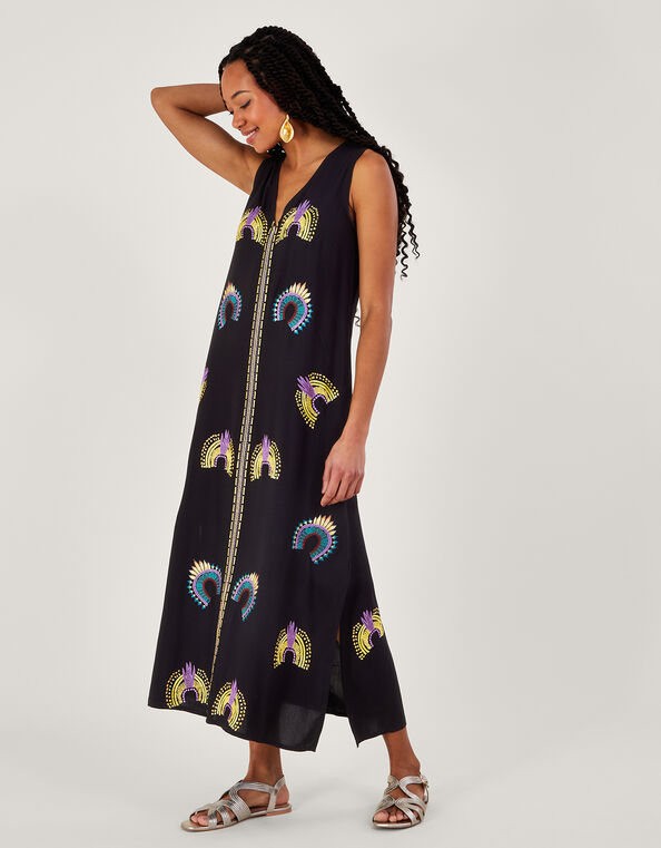 Embroidered Cami Midi Dress, Black (BLACK), large