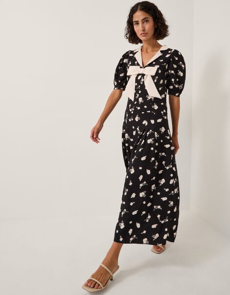 Mabli Floral Bow Midi Tea Dress, Black (BLACK), large