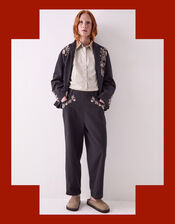 East Esme Embroidered Trousers, Grey (CHARCOAL), large