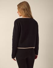 Monsoon x Queens of Archive Paris Round Neck Bow Contrast Cardigan​, Black (BLACK), large