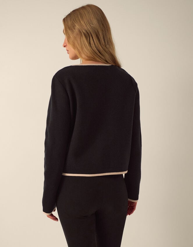 Monsoon x Queens of Archive Paris Round Neck Bow Contrast Cardigan​, Black (BLACK), large