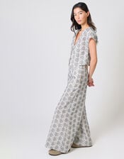 Traffic People Rene Floral Wide Leg Trousers, Blue (NAVY), large