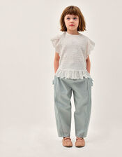 Sequin Broderie Smocked Top, Ivory (IVORY), large