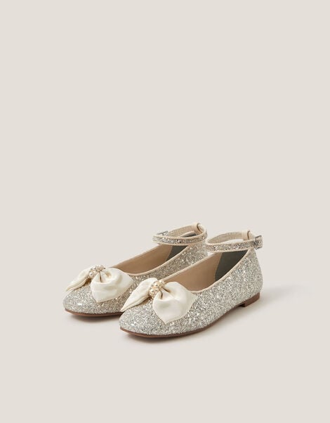 Bow Glitter Ballet Flats, Ivory (IVORY), large