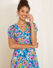 Shirrin Floral Tea Dress, Blue (COBALT), large