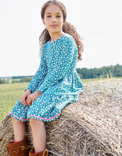 Floral Long Sleeve Jersey Dress, Green (GREEN), large