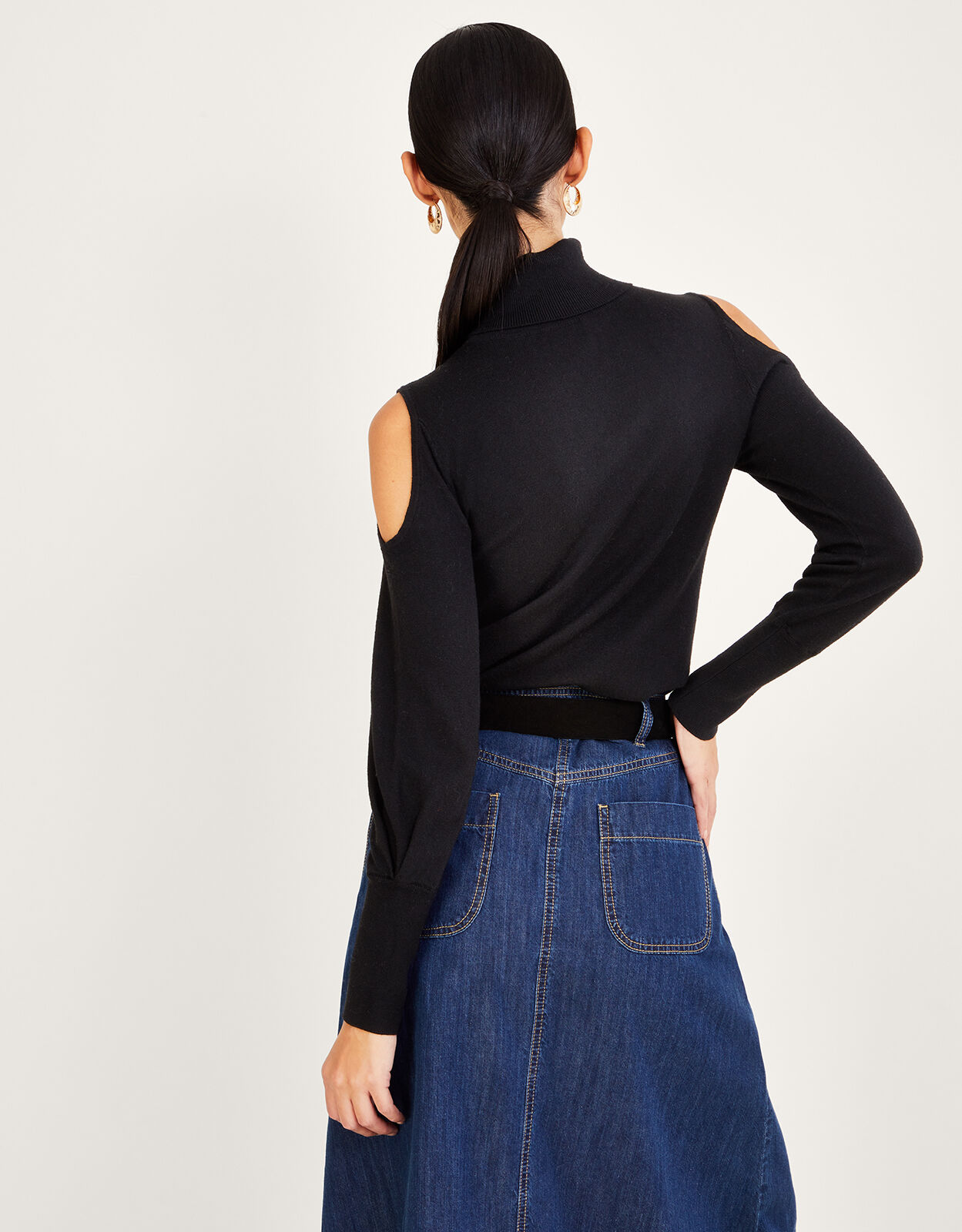 Cold shoulder roll neck jumper clearance