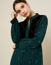 Embellished Bib Star Print Dress, Teal (TEAL), large