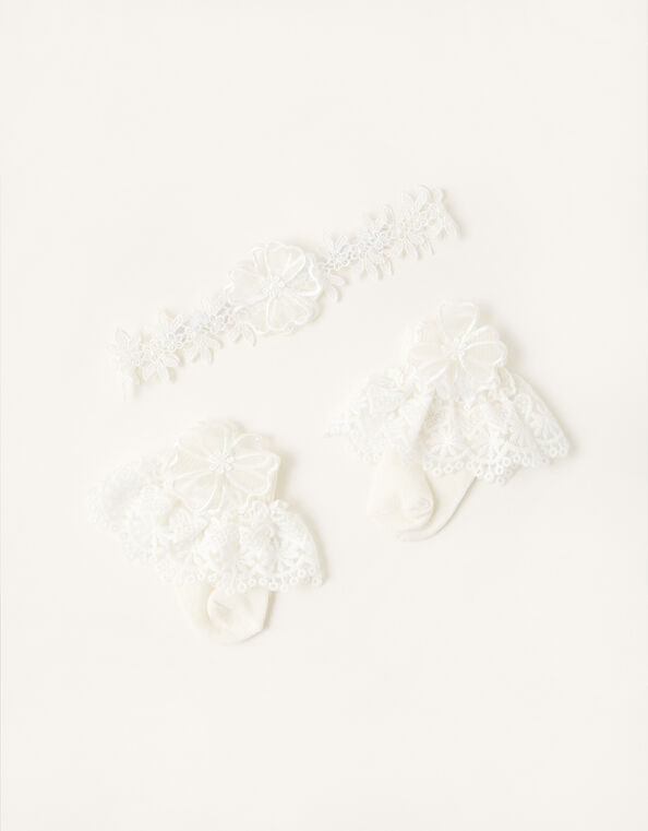 Baby Lace Bando and Socks Set, Ivory (IVORY), large
