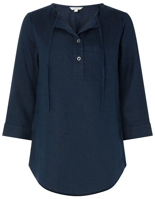 Millie Shirt in Pure Linen, Blue (NAVY), large
