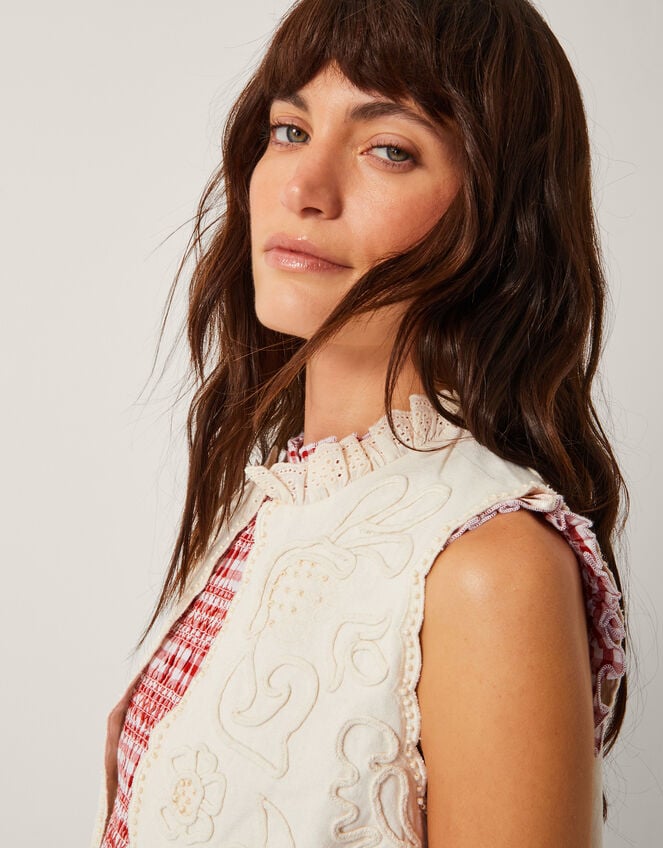 Mali Floral Embroidered Waistcoat, White (WHITE), large