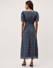 Regina Short Sleeve Lace Midi Dress, Blue (PETROL), large