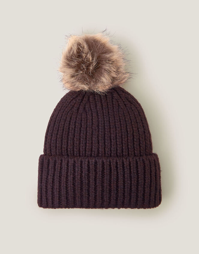 Dede Faux Fur Bobble Beanie Hat, Brown (CHOCOLATE), large