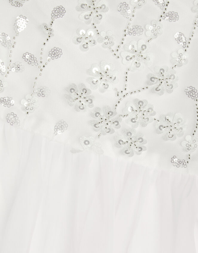 Bella Sequin Flower Communion Dress, White (WHITE), large
