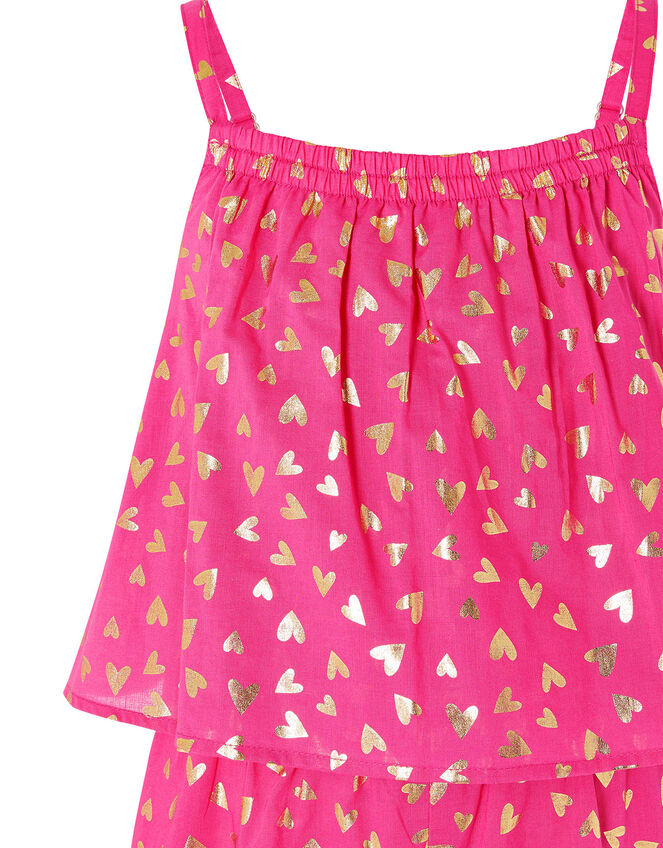 Foil Heart Print Frill Playsuit, Pink (PINK), large