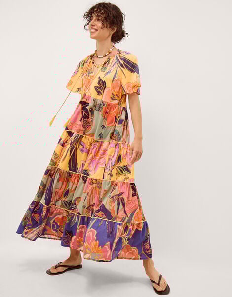 Carmen Floral Tiered Midi Dress, Multi (MULTI), large