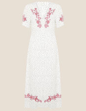 Embroidered Spot Button Midi Dress , Ivory (IVORY), large
