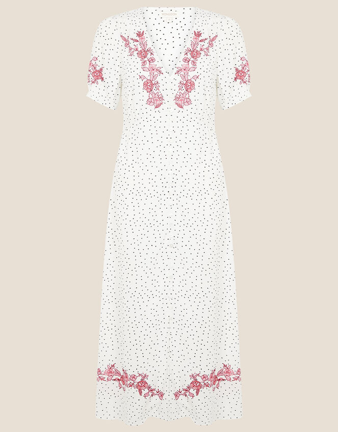 Embroidered Spot Button Midi Dress , Ivory (IVORY), large