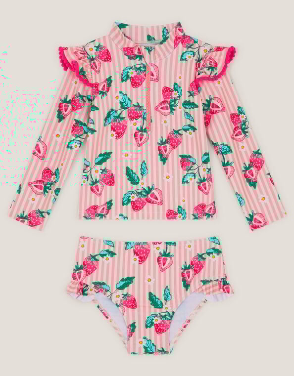 Baby Strawberry Print UPF50+ Swim Set, Pink (PINK), large