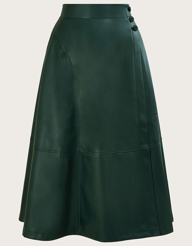 Savannah PU Midi Skirt, Green (GREEN), large