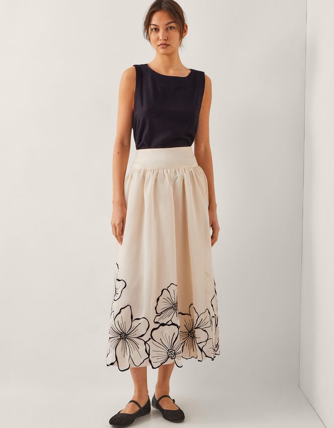 Bridget Embroidered Midi Skirt, Ivory (IVORY), large