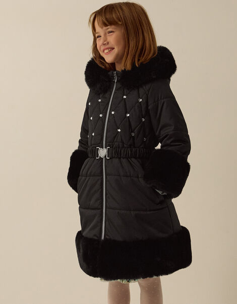 Diamant&eacute; Padded Faux Fur Coat, Black (BLACK), large