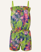 Penelope Palm Print Playsuit, Blue (BLUE), large