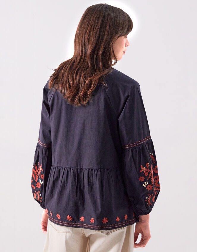 East Cerza Floral Embroidered Top, Grey (CHARCOAL), large