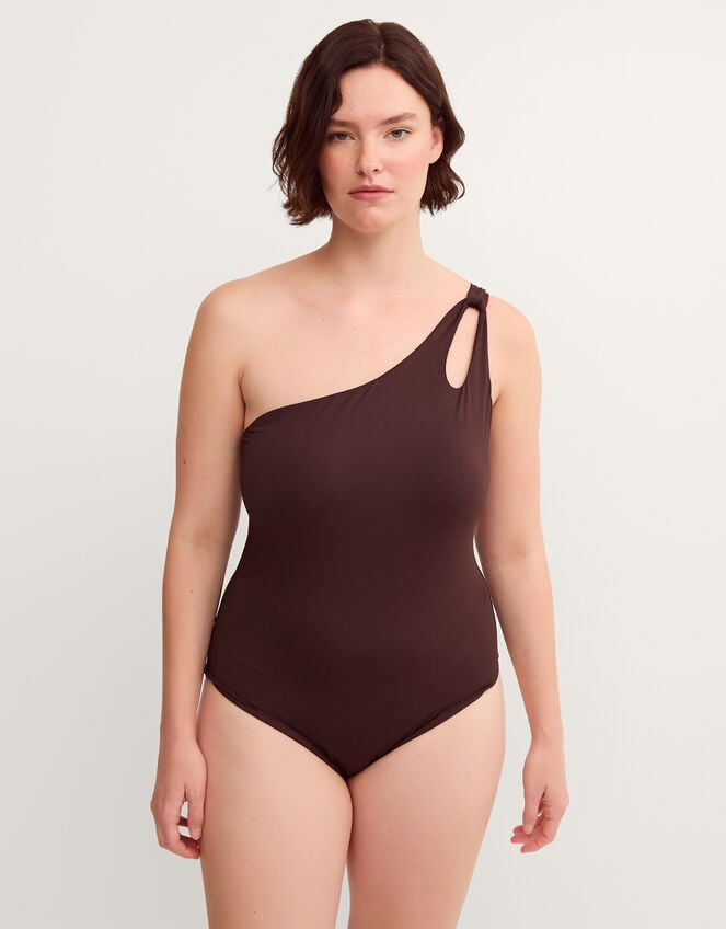 Callie Thorpe x Monsoon One-Shoulder Shaping Swimsuit, Brown (BROWN), large
