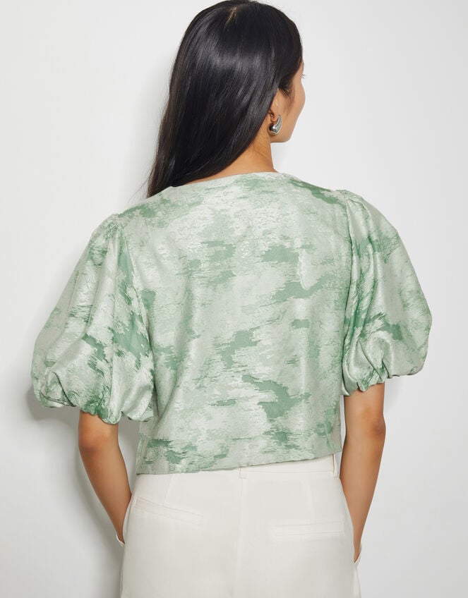 Josie Puff Sleeve Floral Jacquard Top, Green (SAGE), large