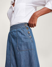 Pull On Denim Midi Skirt, Blue (DENIM BLUE), large