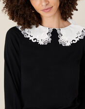 Embroidered Collar Jumper, Black (BLACK), large