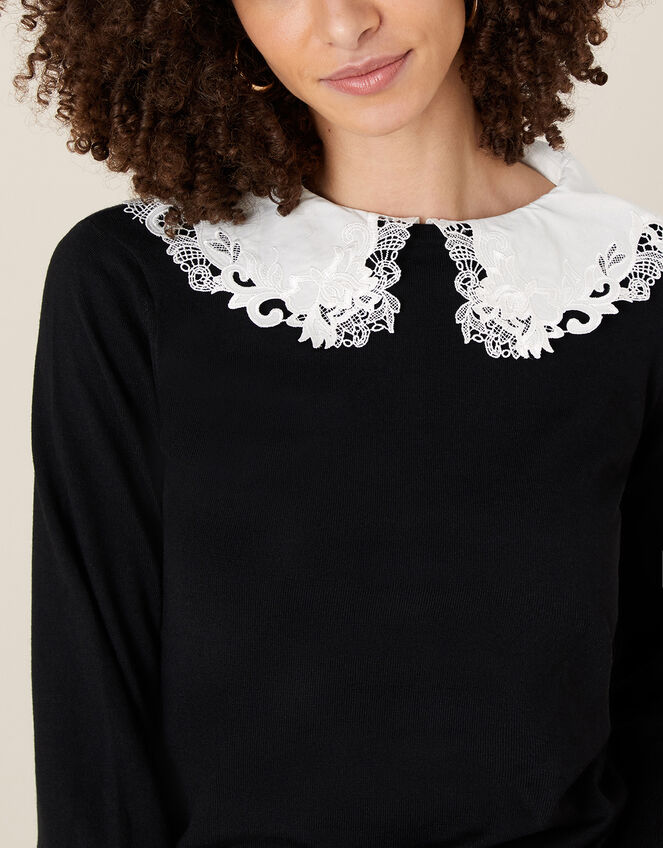 Embroidered Collar Jumper, Black (BLACK), large