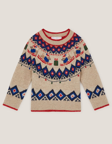 Christmas Snow Dog Fair Isle Sweater, Cream (CREAM), large