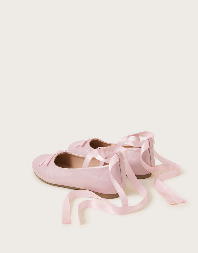 Satin Ribbon Ballet Flats, Pink (PINK), large