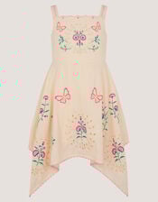 Butterfly Embroidered Hanky Hem Dress, Ivory (IVORY), large