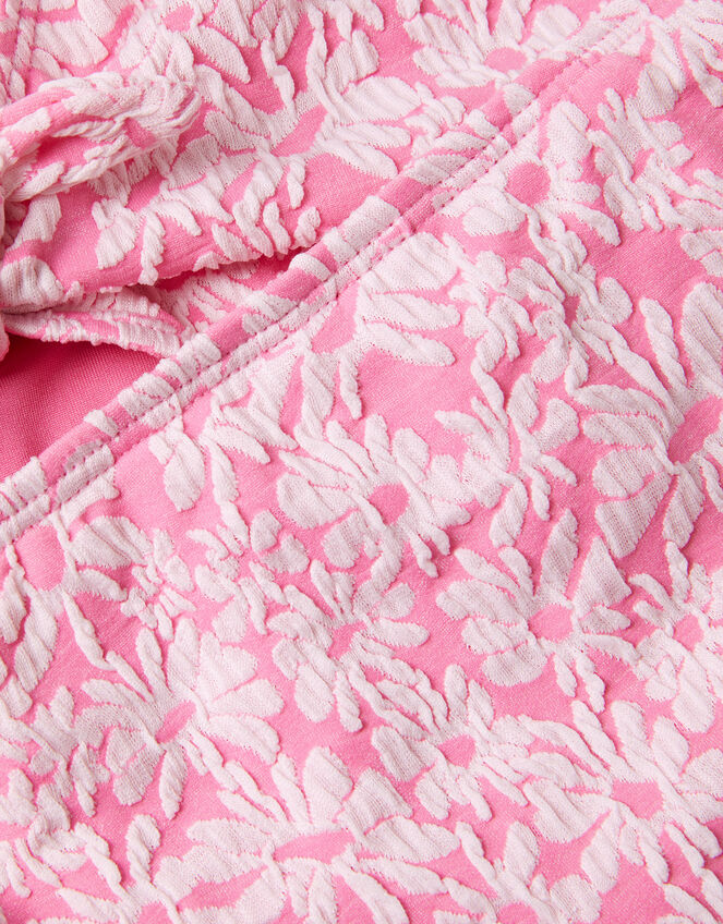 Floral Jacquard Short Sleeve Bikini Set, Pink (PINK), large