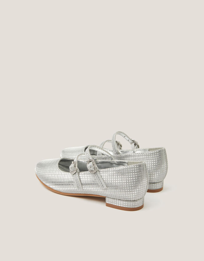 Metallic Double Strap Flats, Silver (SILVER), large