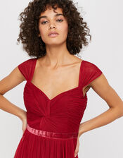 Jennifer Ruched Mesh Maxi Dress, Red (RED), large