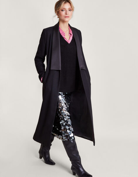 Tallulah Wool-Rich Long Tuxedo Coat  Black, Black (BLACK), large
