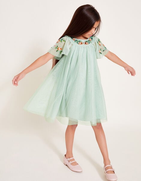 Evi Embellished Tulle Swing Dress, Green (GREEN), large