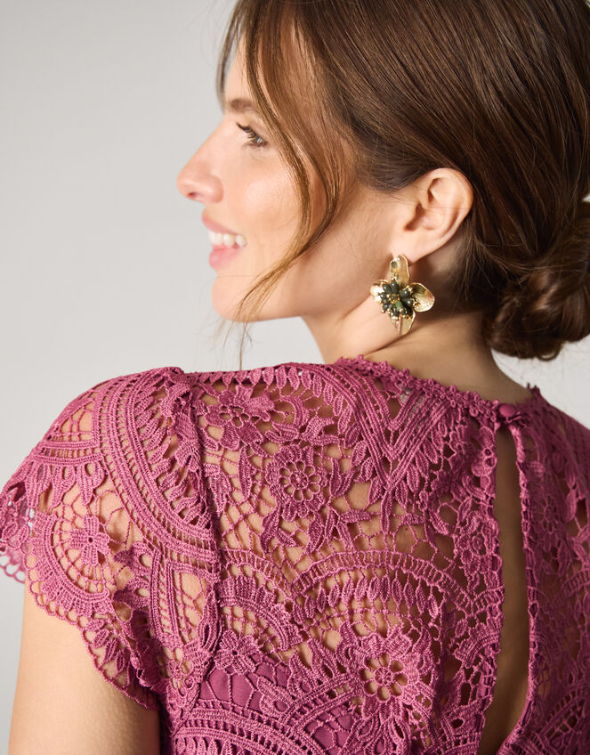 Monica Lace Midi Bridesmaid Dress, DARK PINK, large