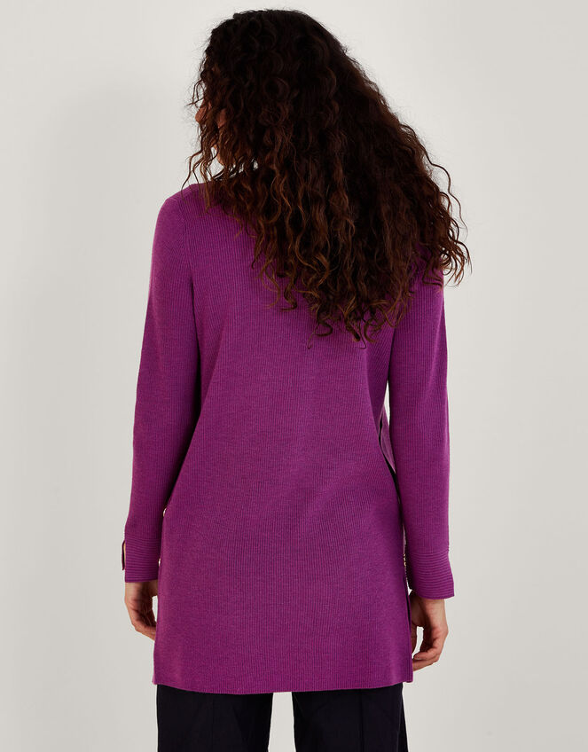 Button Detail Ribbed Longline Cardigan, VIOLET, large
