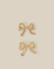2-Pack Embellished Bow Hair Clips, Gold (GOLD), large