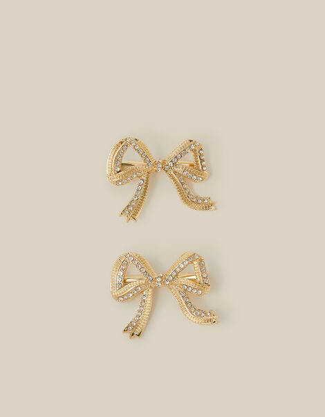 2-Pack Embellished Bow Hair Clips, Gold (GOLD), large